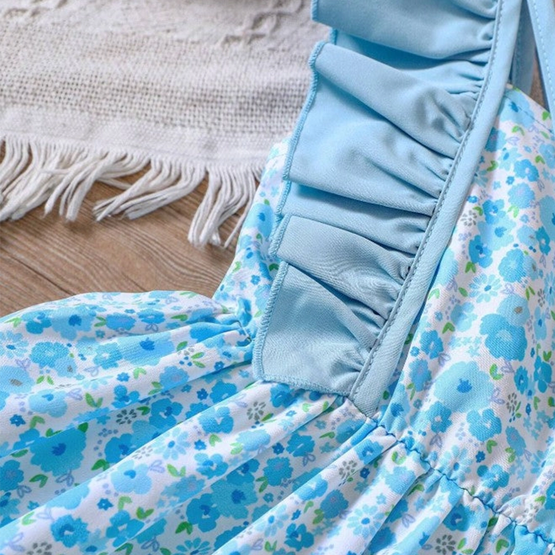 Blue Ruffle Frock with Bag