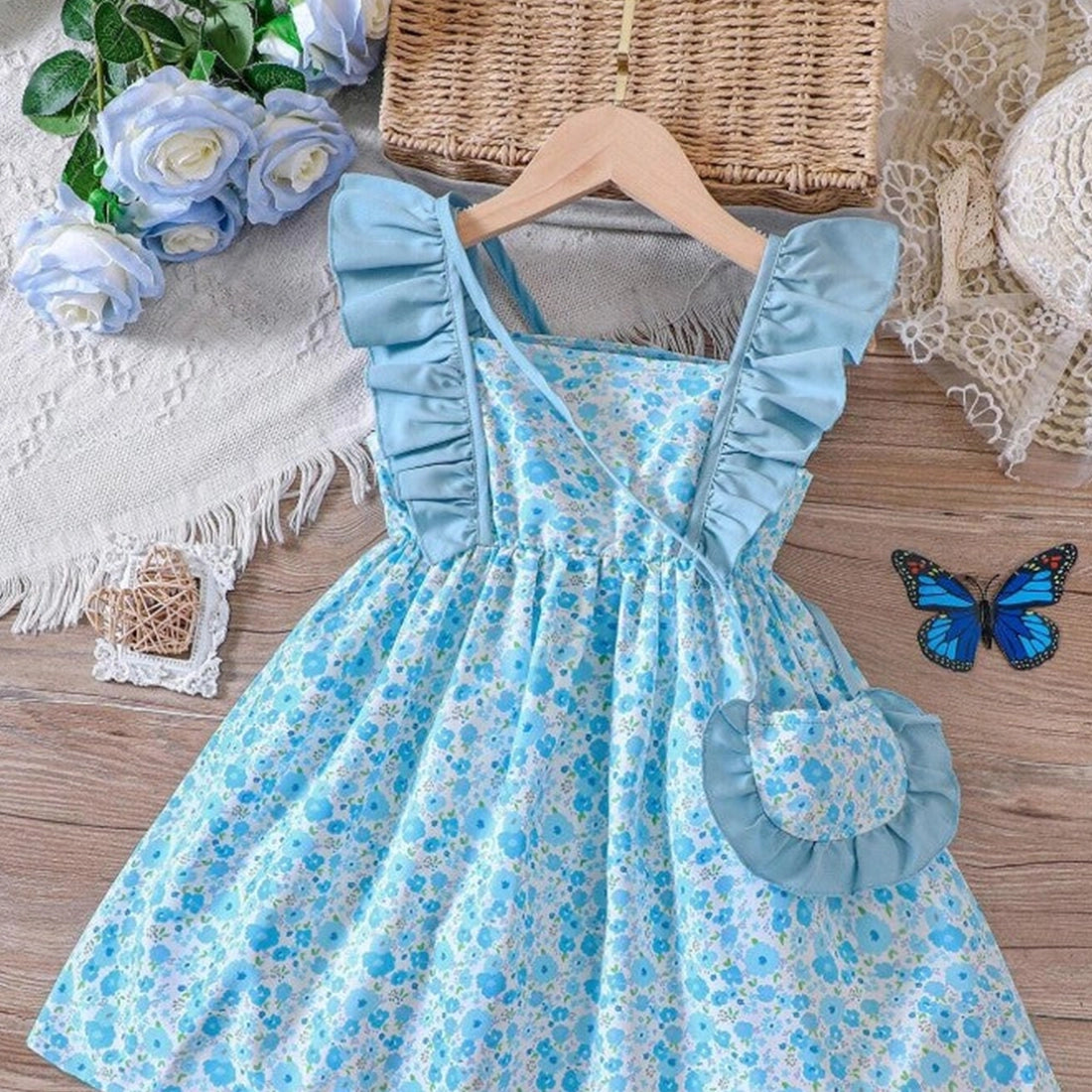 Blue Ruffle Frock with Bag