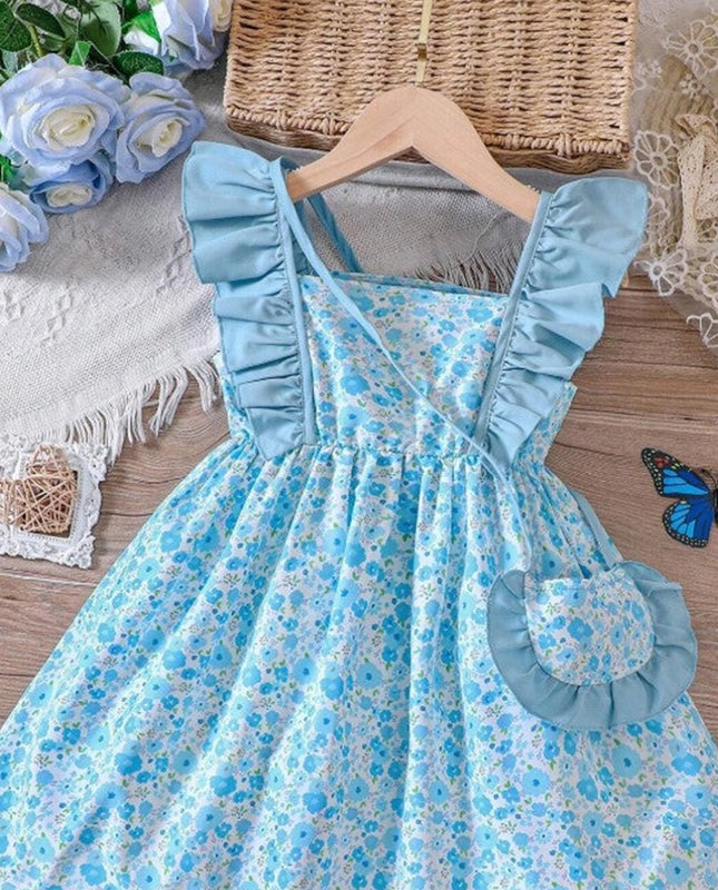 Blue Ruffle Frock with Bag