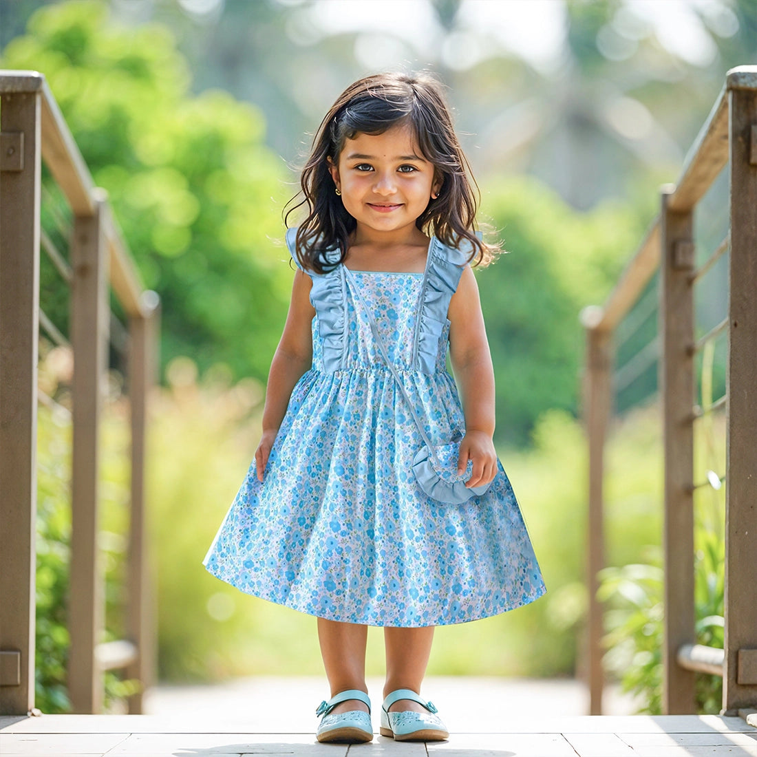 Blue Ruffle Frock with Bag